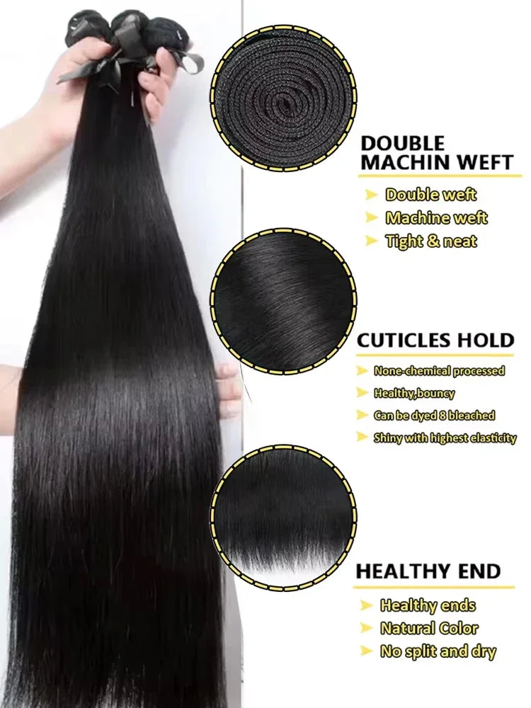 Mossily Brazilian Straight Hair – Extensions Cheveux Humains Remy 100% Naturels, Double Weft, Lisses & Soyeux